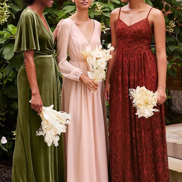 Davids Bridal | Stretch Velvet Flutter Sleeve Dress | Size 10 | Martini Olive - Picture 7 of 7